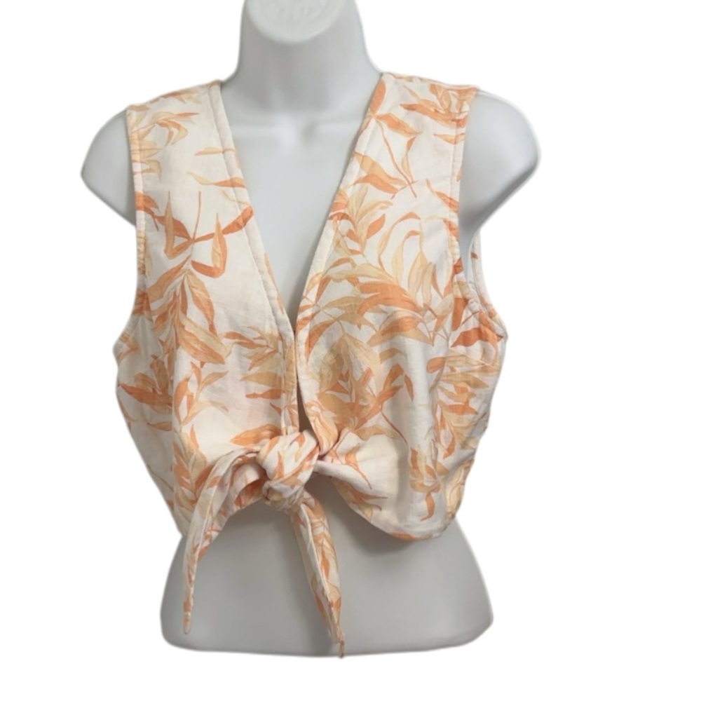 Abercrombie & Fitch Tropical Tie-Front Crop Top Euro Summer Orange Cream Size M